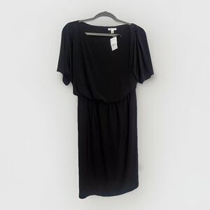 NWT Versona - Black Maroon striped 3/4 sleeve stretch shift dress, L